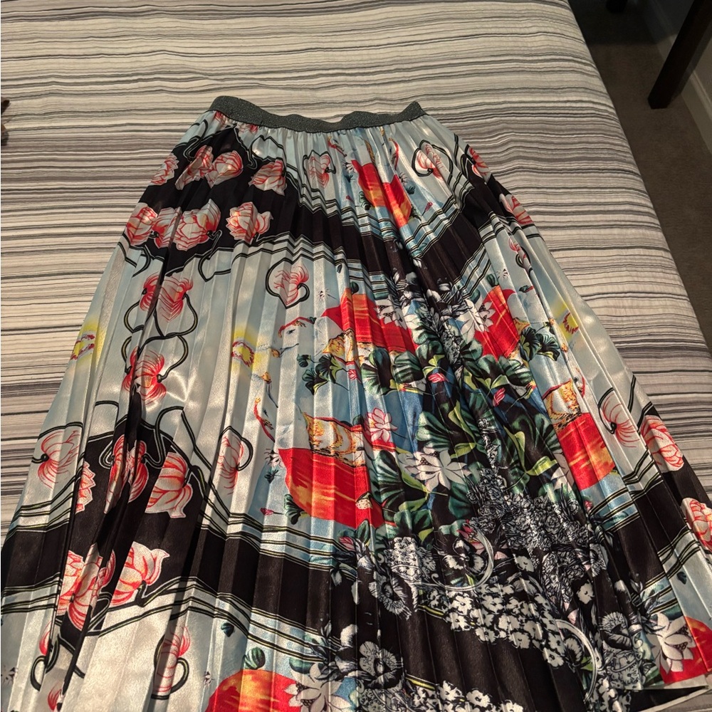 Red and Black Pleated Maxi Skirt Resort Wear